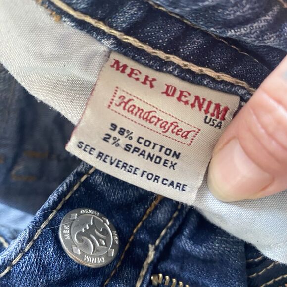 MEK Denim Jeans Womens 26/32 Blue Bootcut Oaxaca Flap Pockets.Stretch. Low Rise. - Picture 8 of 15